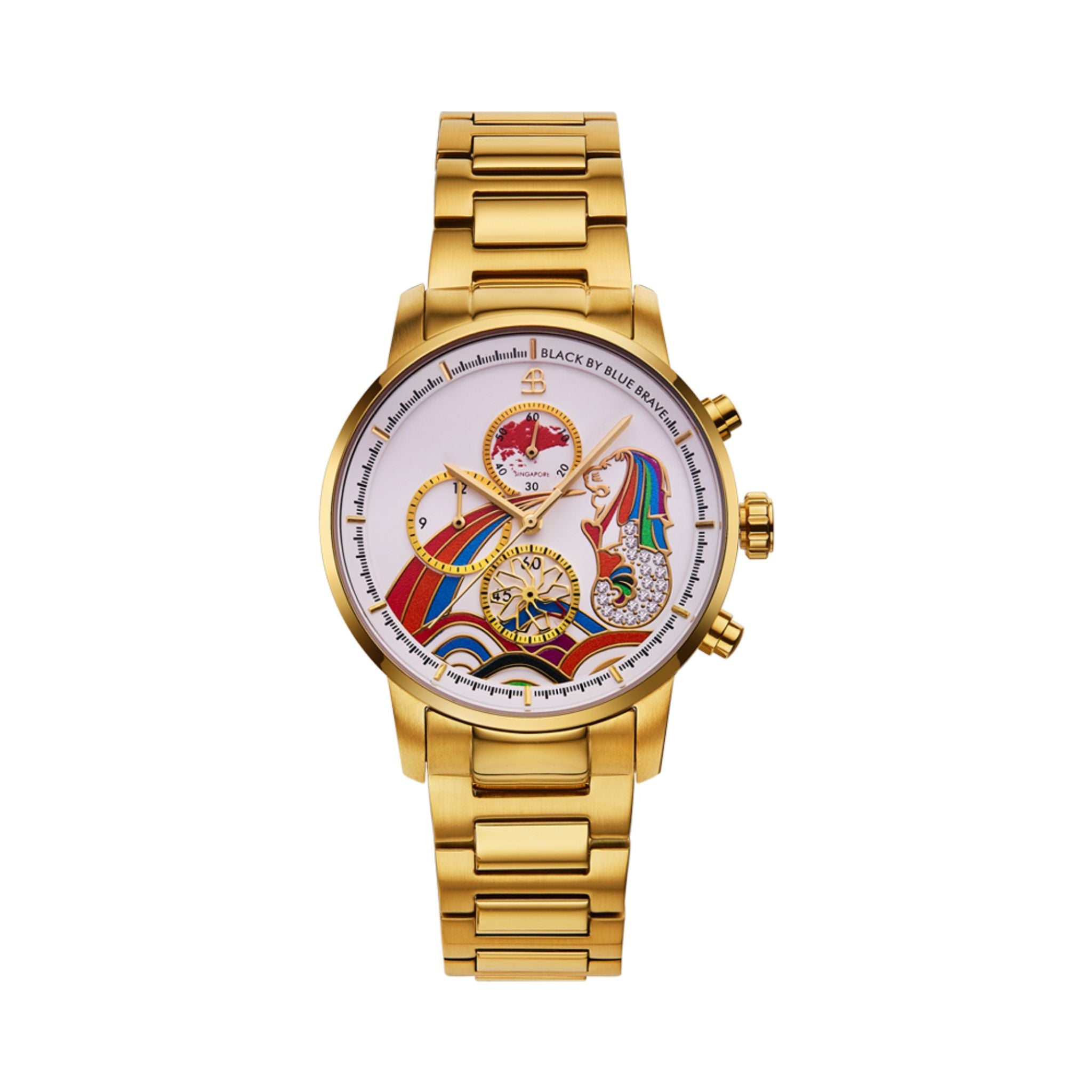 4B (Black By Blue Brave) Merlion Watch (Gold with Multi-Colored Accents)