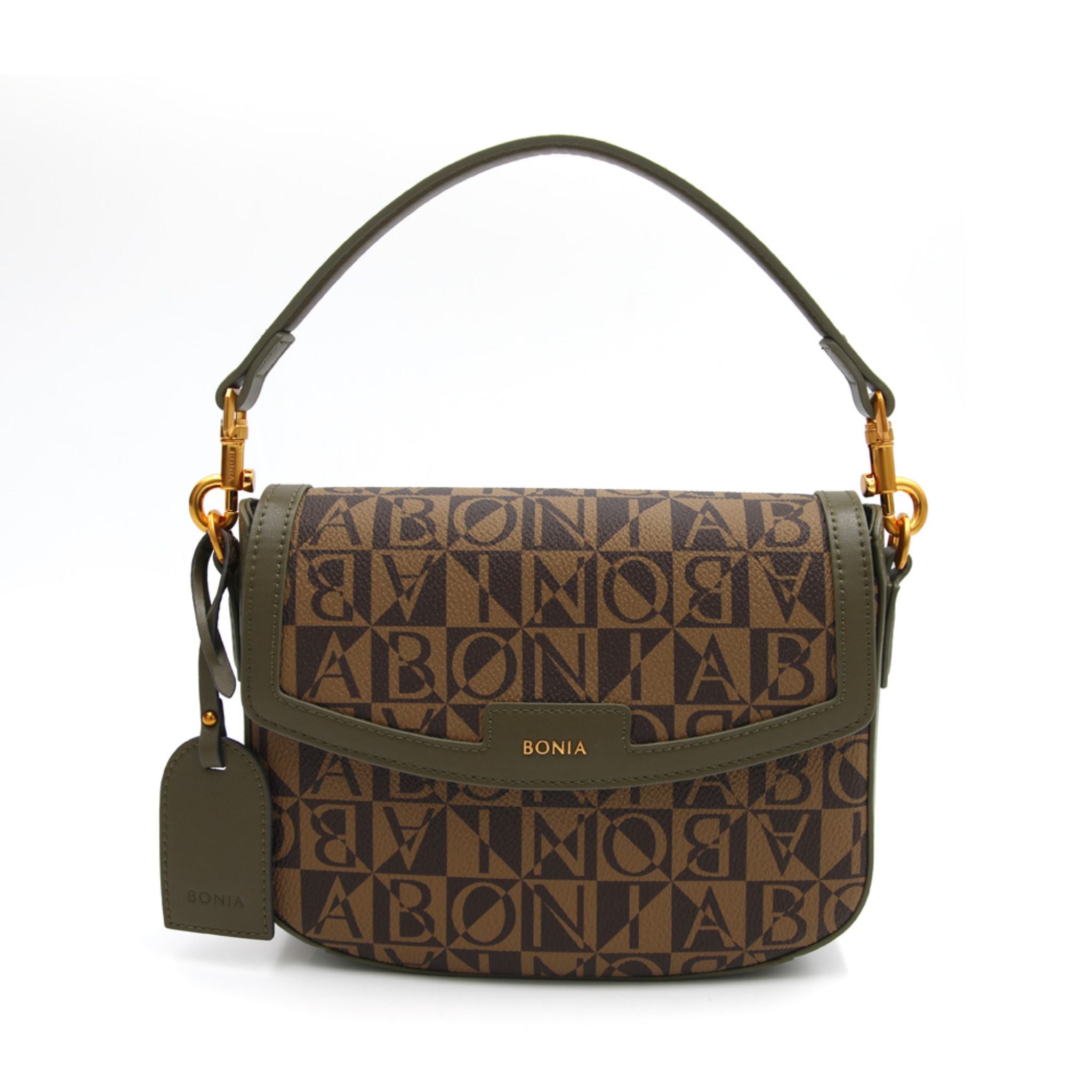 BONIA Leather-trimmed Monogram Half-flap Shoulder Bag