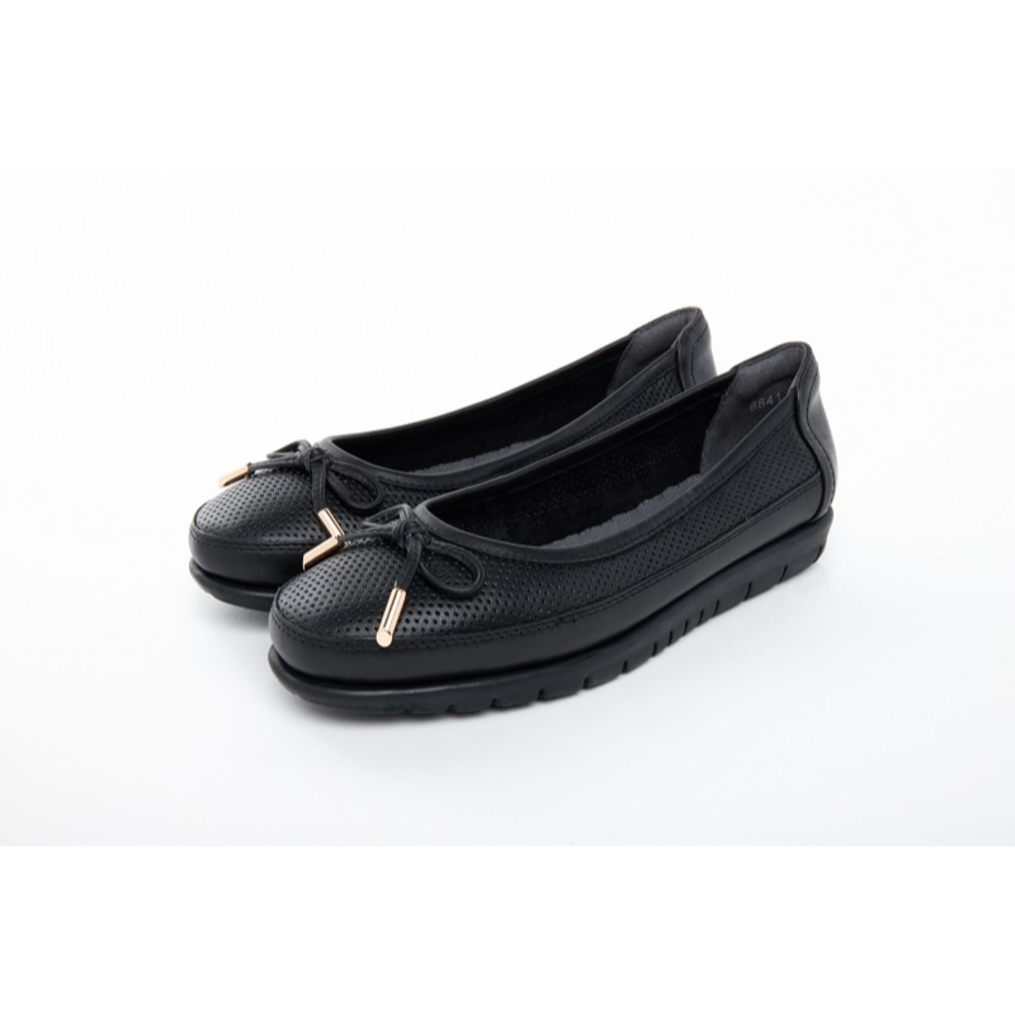 Barani Leather Pumps Ballet Flats With Fixed Bow 8841-141 Black