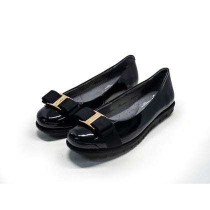Barani Leather Pumps/Ballet Flats With Fixed Buckle 8841-199 Black Patent