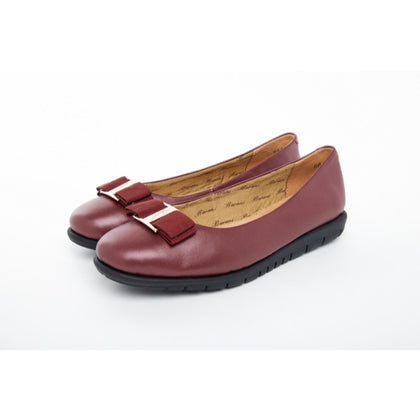 Barani Leather Pumps Ballet Flats with Fixed Buckle 8841-33 Maroon