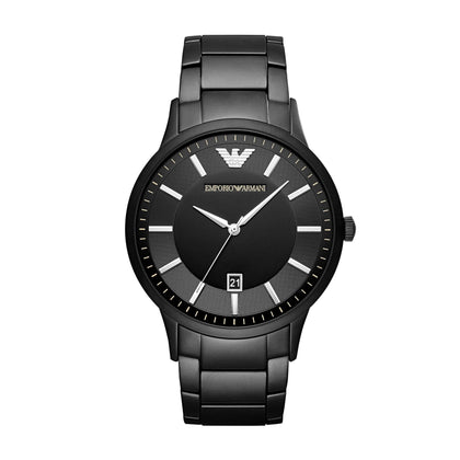 EMPORIO ARMANI Three-Hand Date Black Stainless Steel Watch
