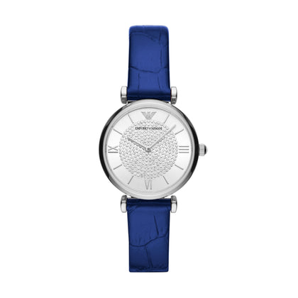 EMPORIO ARMANI Two-Hand Blue Leather Watch