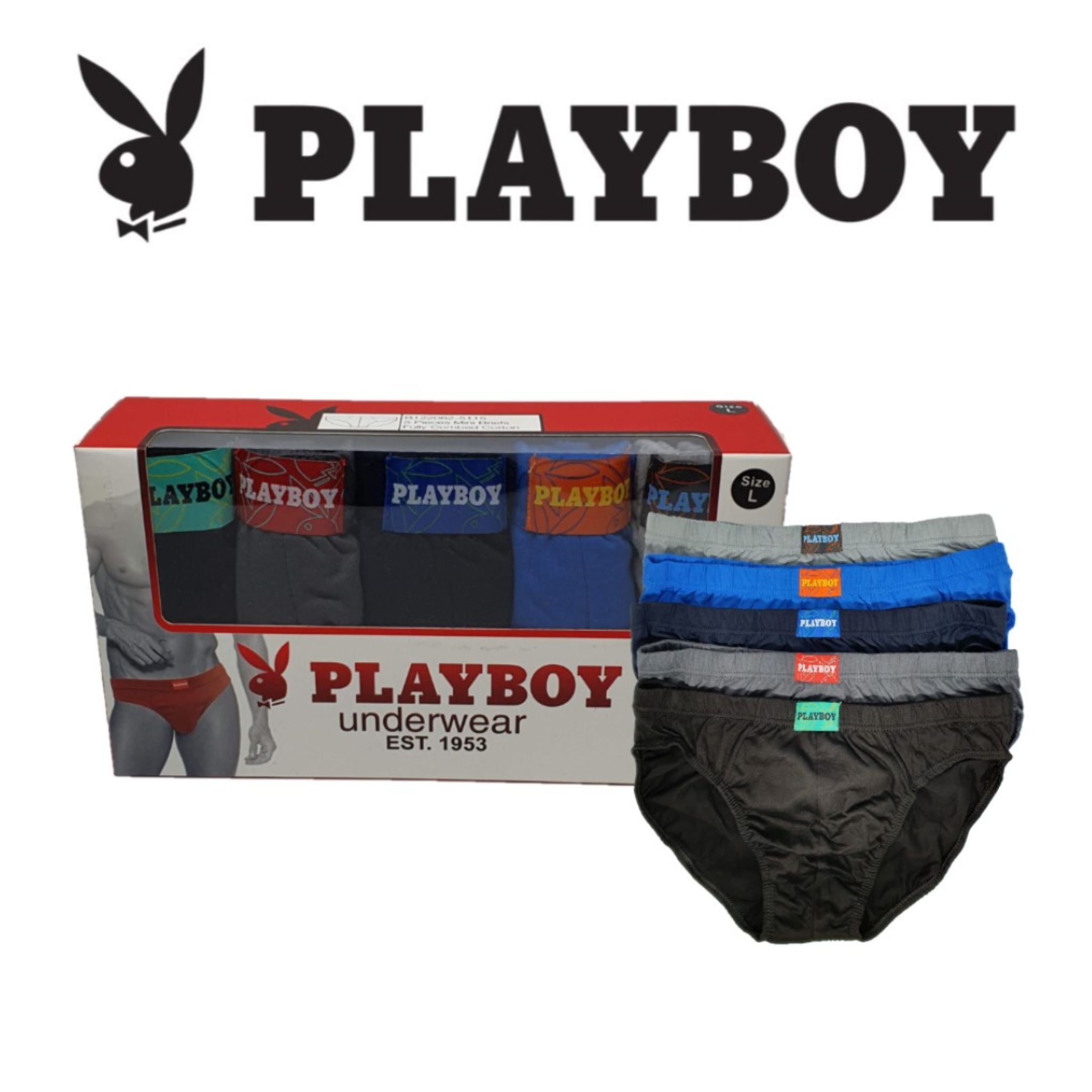 Playboy 5pc Pack Fully Combed Cotton Mini Briefs - Assorted Colors