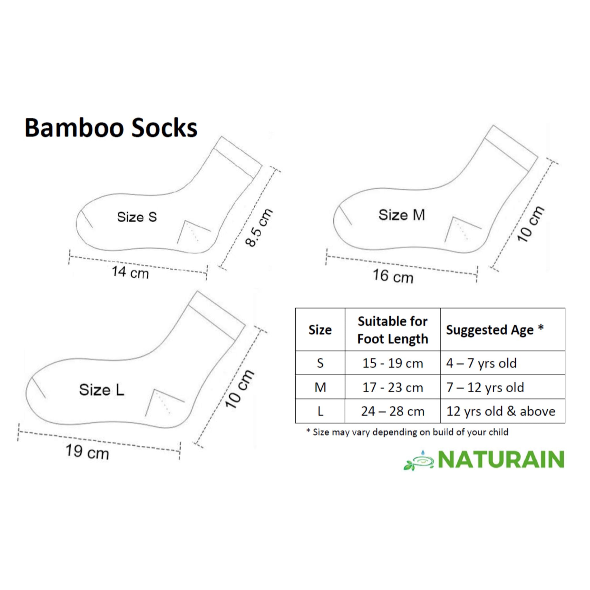 Naturain Bamboo Fibre School Socks - 3 Pairs - S