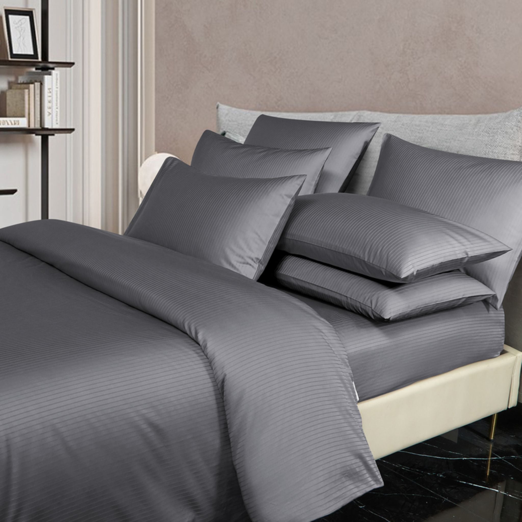 Canopy Strauss Dark Grey Fitted Sheet Set 100% USA Cotton (Single/Super Single/Queen/King)