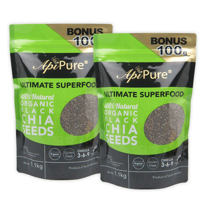ApiPure Organic Black Chia Seeds 1.1kg (Set of 2)