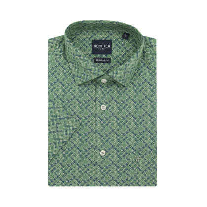 HECHTER Short-Sleeved Shirt - Dark Green & Light Green Print