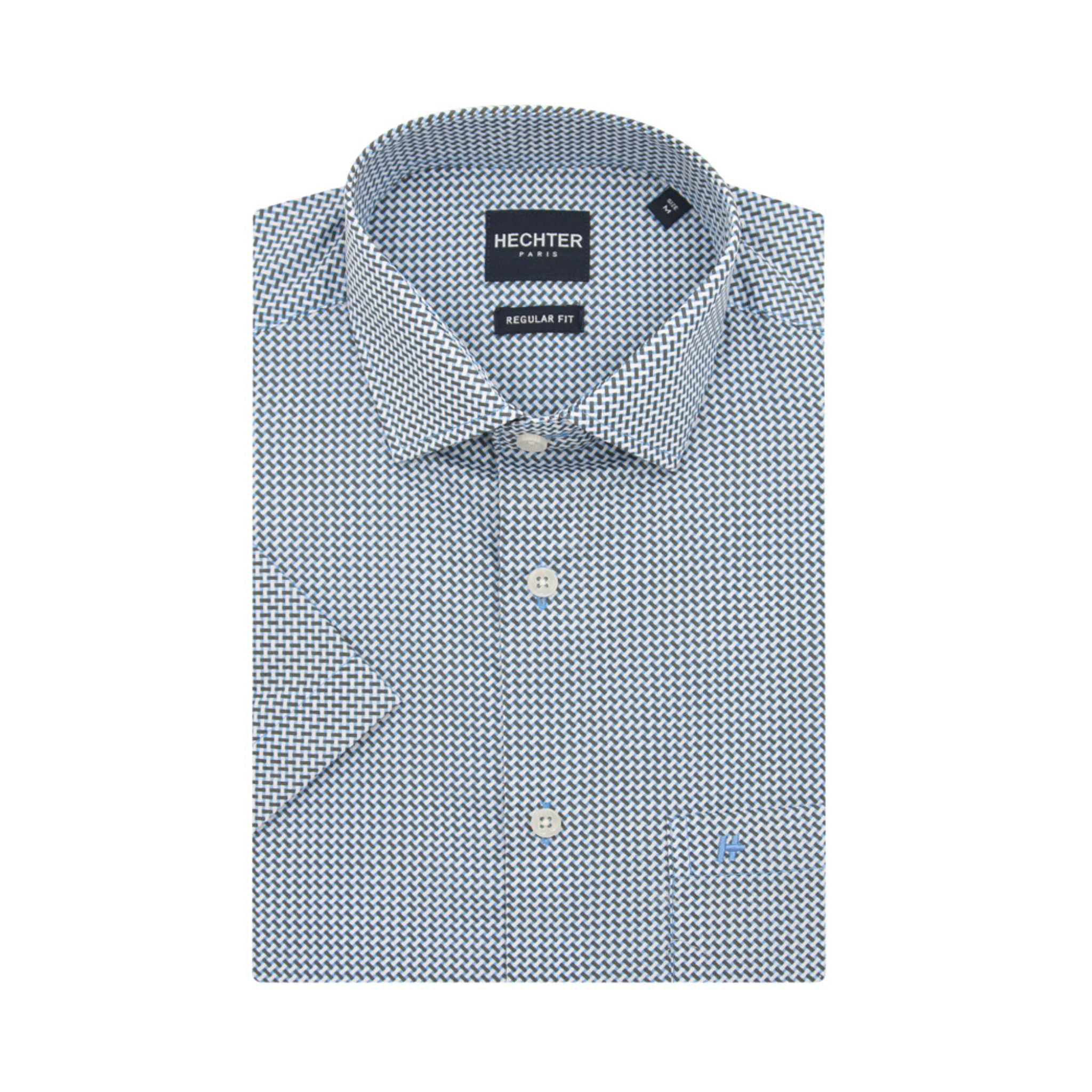 HECHTER Short-Sleeved Shirt - Brown & White Interlace Print