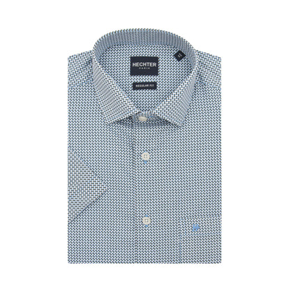 HECHTER Short-Sleeved Shirt - Brown & White Interlace Print
