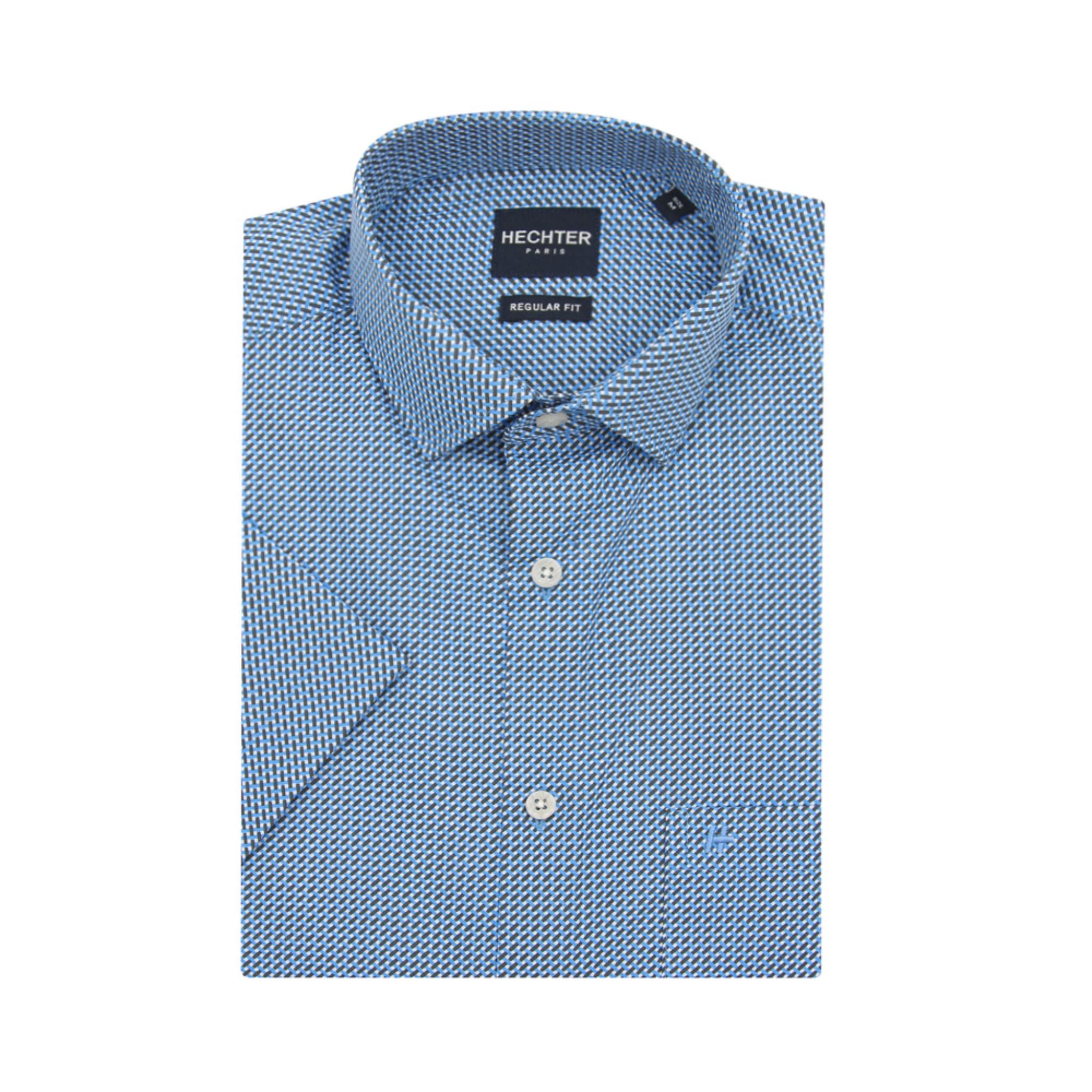 HECHTER Short-Sleeved Shirt - Blue & Brown Interlace Print
