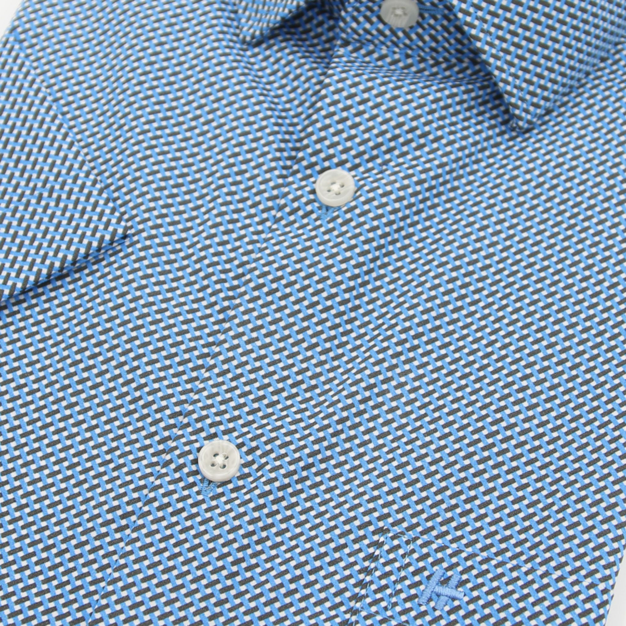 HECHTER Short-Sleeved Shirt - Blue & Brown Interlace Print