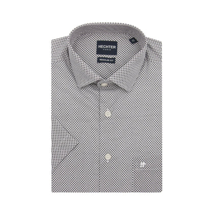 HECHTER Short-Sleeved Shirt - Brown & White Print