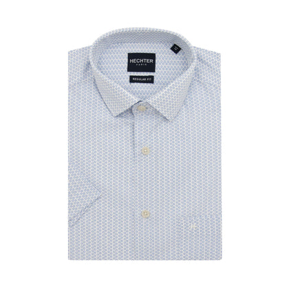 HECHTER Short-Sleeved Shirt - Light Blue & White Print
