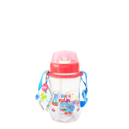 Eplas Kids' Bottle with Push Button, Straw & Removable Strap (EGB-380ml) - Pink