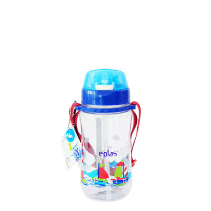 Eplas Kids' Bottle with Push Button, Straw & Removable Strap (EGB-480ml) - Blue