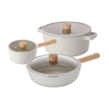 NEOFLAM  FIKA Cookware 6pcs Set. (Saucepan 18cm with glass lid, Casserole 24cm with glass lid and Wokpan 26cm with glass lid)