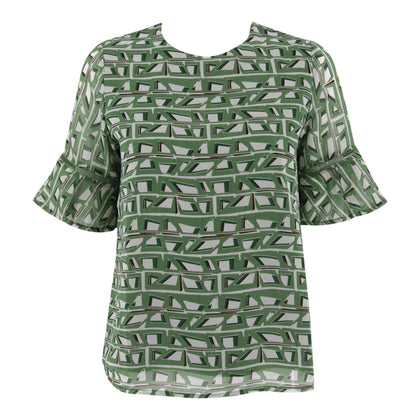 FIMI Printed Flounce Sleeve Blouse - Green