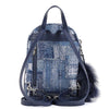 FION Oil Painting Denim with Cow Leather Backpack - Dark Blue