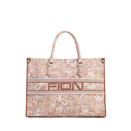 FION Zishi Koi Jacquard with Leather Tote Bag