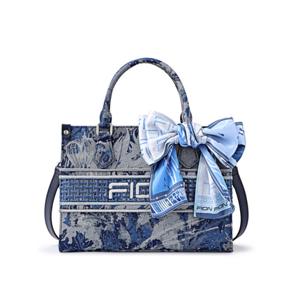 FION Avatar Jacquard with Cow Leather Medium Tote Bag