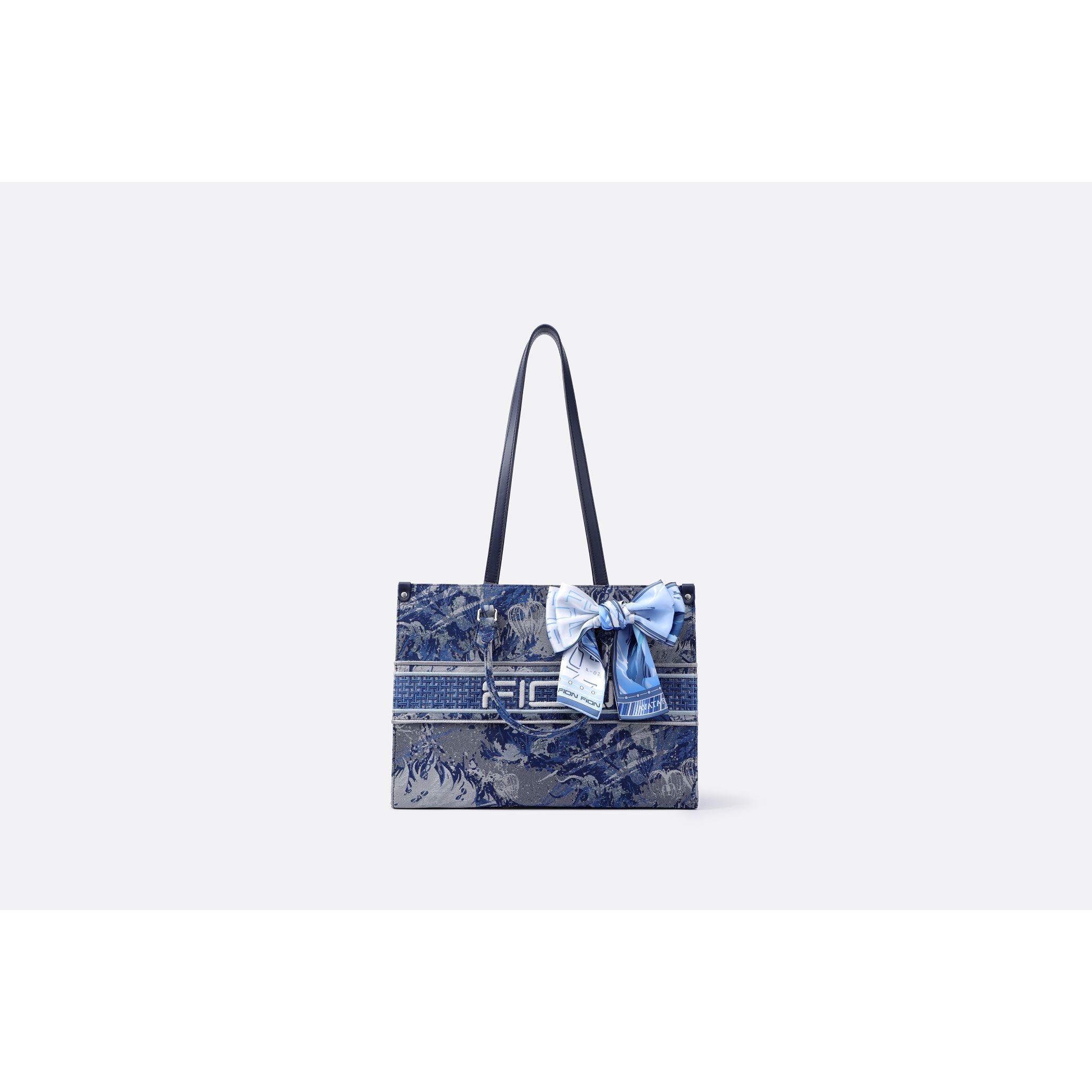 FION Avatar Jacquard with Cow Leather Large Tote Bag