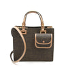 FION Leather-Trimmed Monogram Tote Bag with Detachable Long Shoulder Strap - Brown Camel