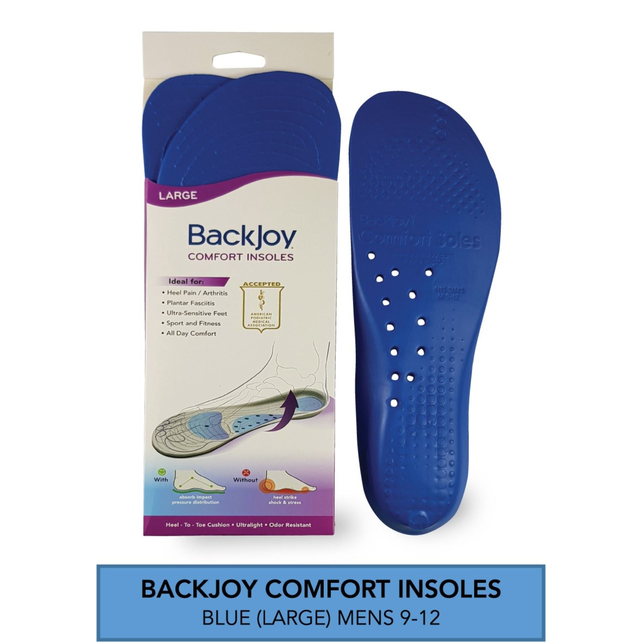 BackJoy Comfort Insoles Mens 9-12 ( Large ) - Sea Blue