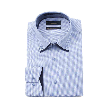 FERRAGGUS 100% Cotton Wrinkle-Resistant Long-Sleeved Shirt - Blue