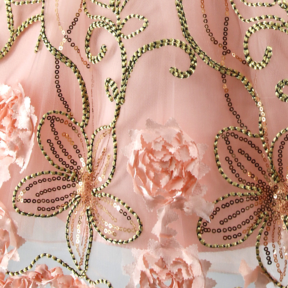 Rodolia Allover Brocade Party Dress - Peach