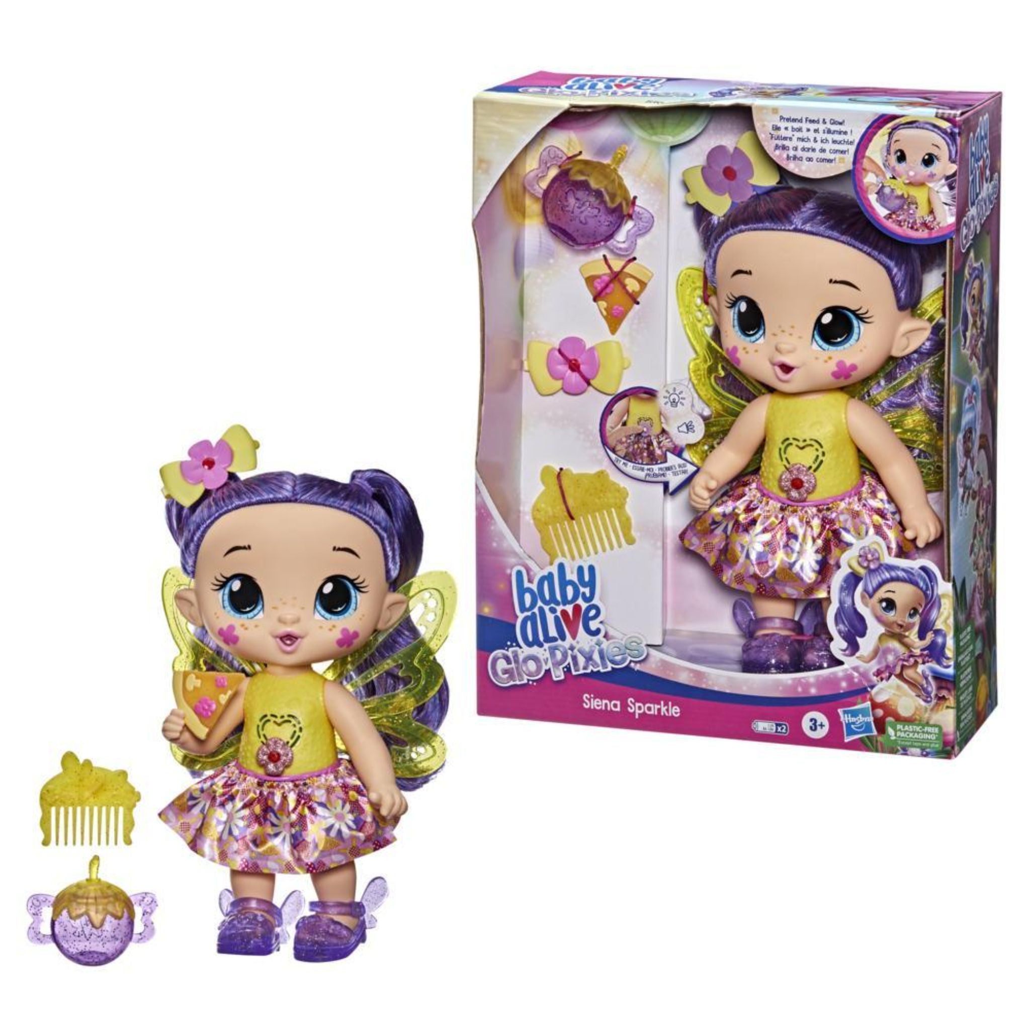 Baby Alive GloPixies Doll, Siena Sparkle, Glowing Pixie Toy for Kids Ages 3 and Up, Interactive 10.5-inch Doll