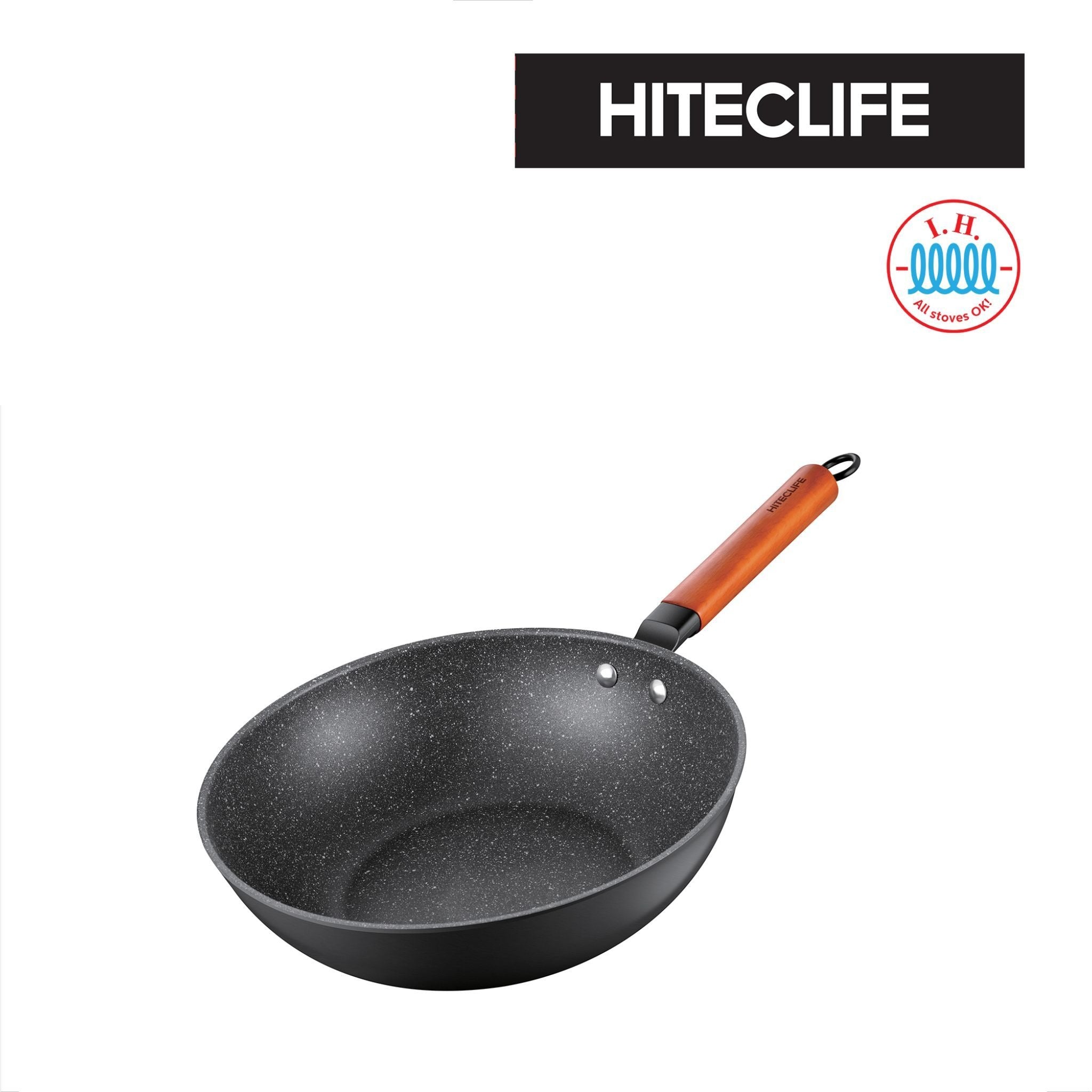 ASD Hiteclife 30cm Die Cast Wok Pan (Induction Compatible) - Black
