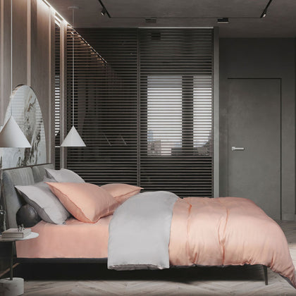 Intero 100% Tencel Reversible Solid Bed Set (Queen / King) - Eniz Peach Silver AB