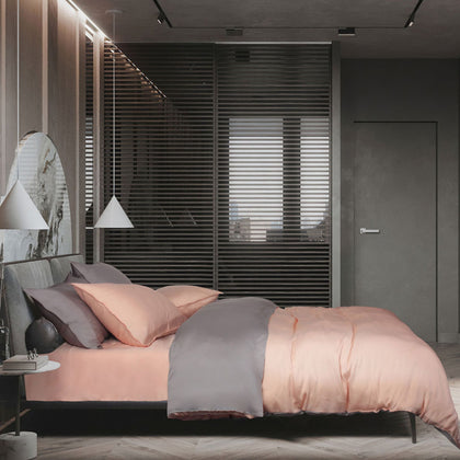 Intero 100% Tencel Reversible Solid Bed Set (Queen / King) - Eniz Peach Gray AB