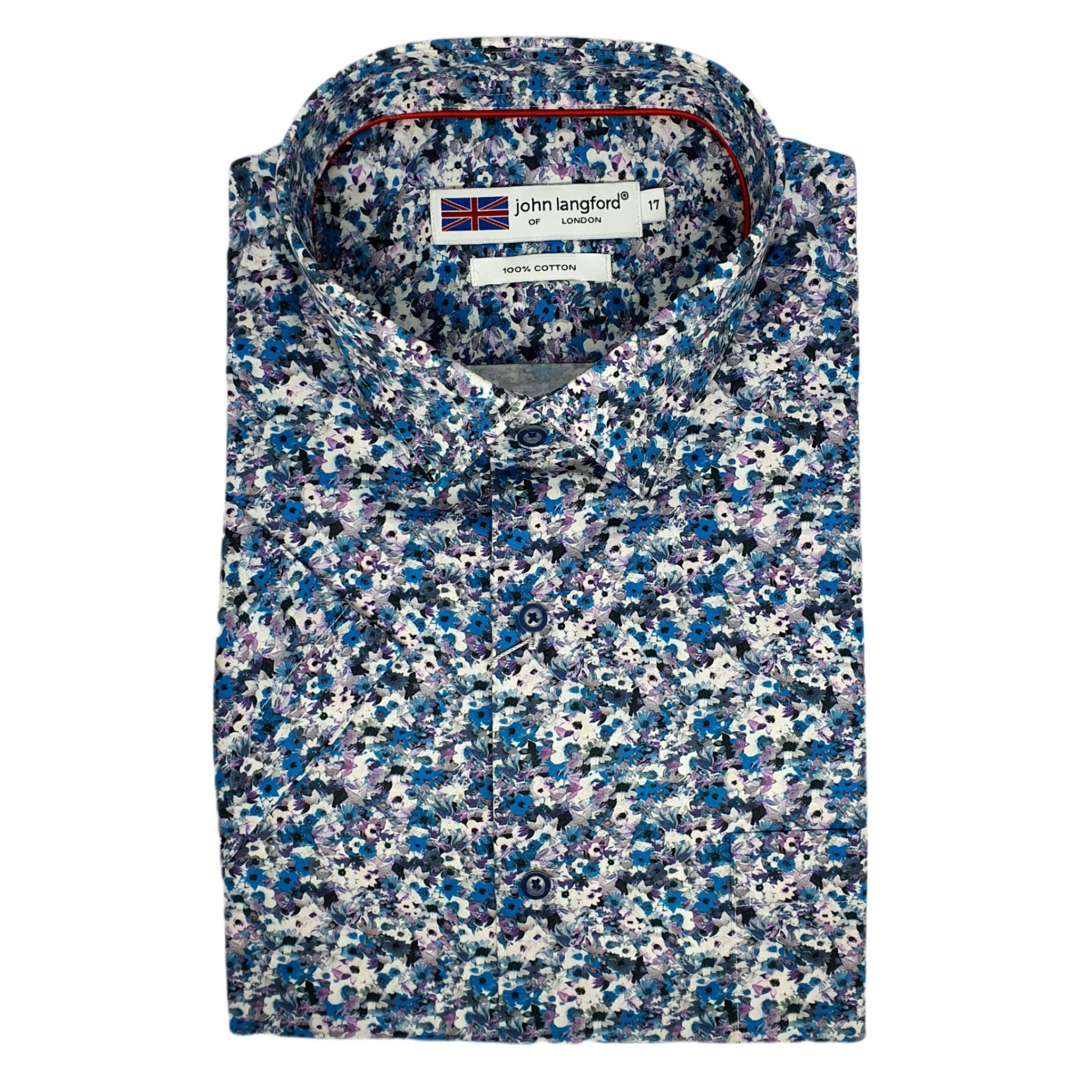 JOHN LANGFORD OF LONDON Men's Shirt - Size Medium (Navy Blue and White  Stripe)