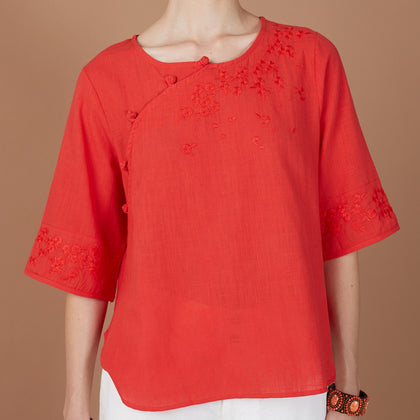 Isle & Isle Oriental Embroidery Blouse - Red