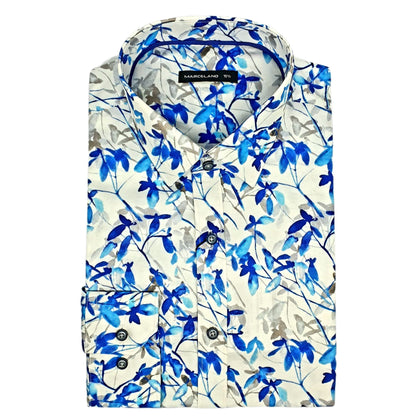 Marcelano Long Sleeved Sateen Weave Digital Printed Shirt - Blue