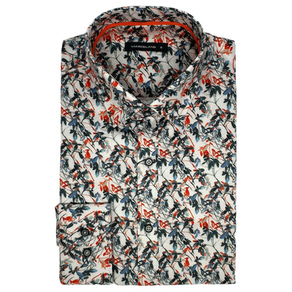 Marcelano Long Sleeved Sateen Weave Digital Printed Shirt - Orange