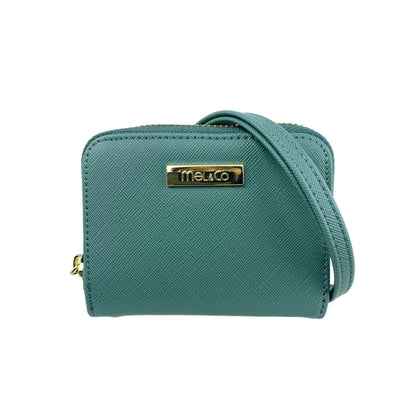 Mel&Co Saffiano Leatherette Zip-Around Card Holder With Lanyard Sea Green