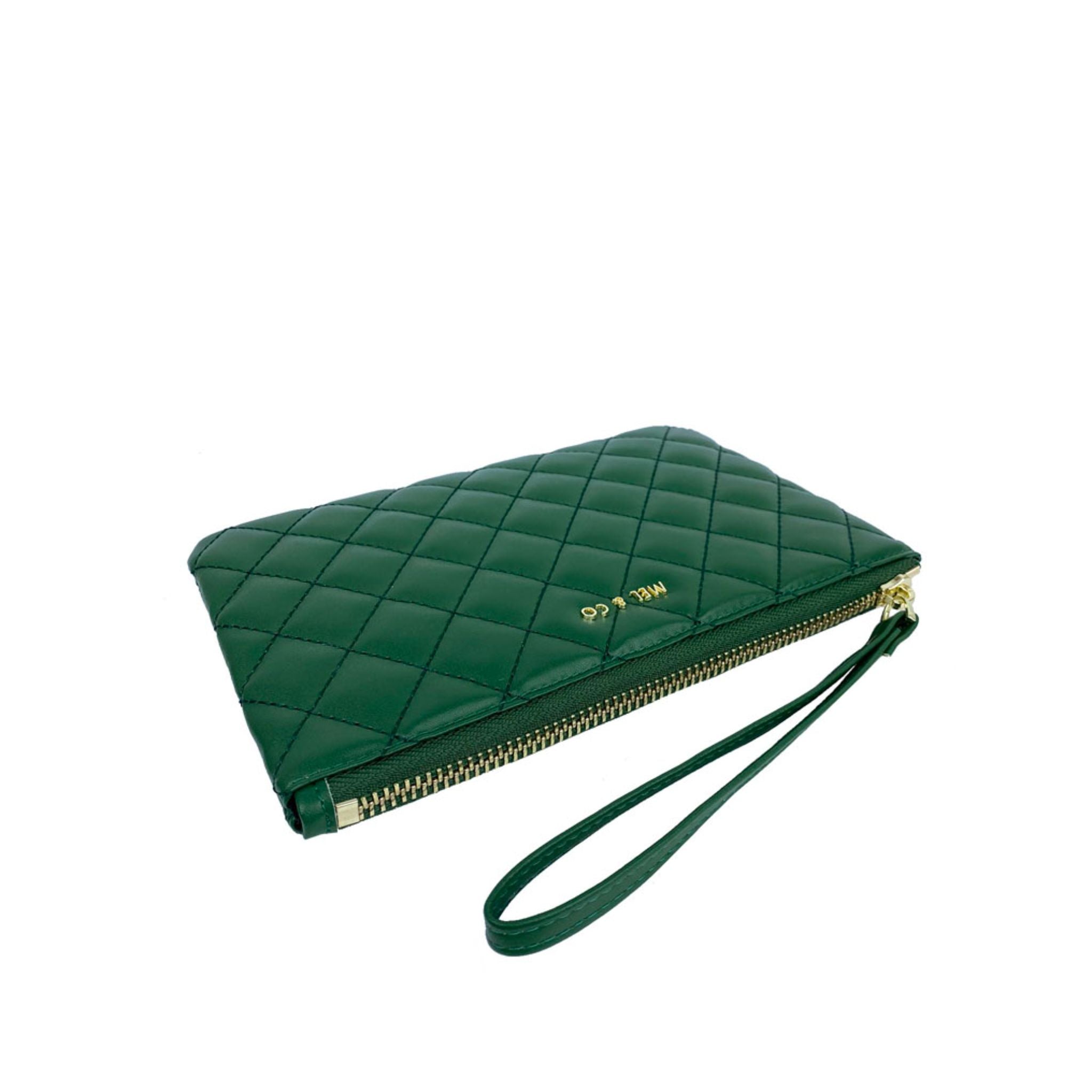 Mel&Co Quilted Wristlet Loop Handle Pouch Green