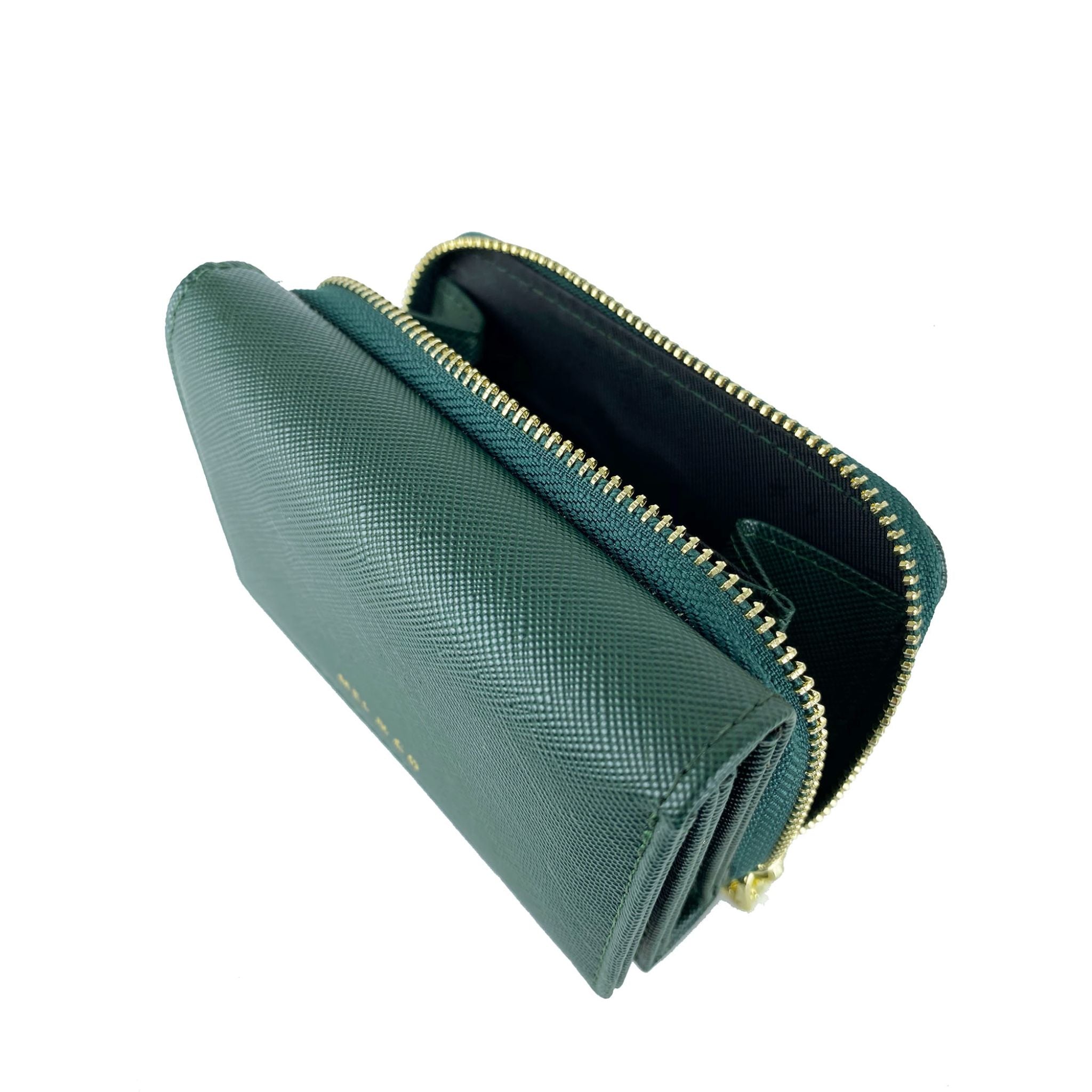 Mel&Co Saffiano-Effect Compact Tri-Fold Wallet Forest Green