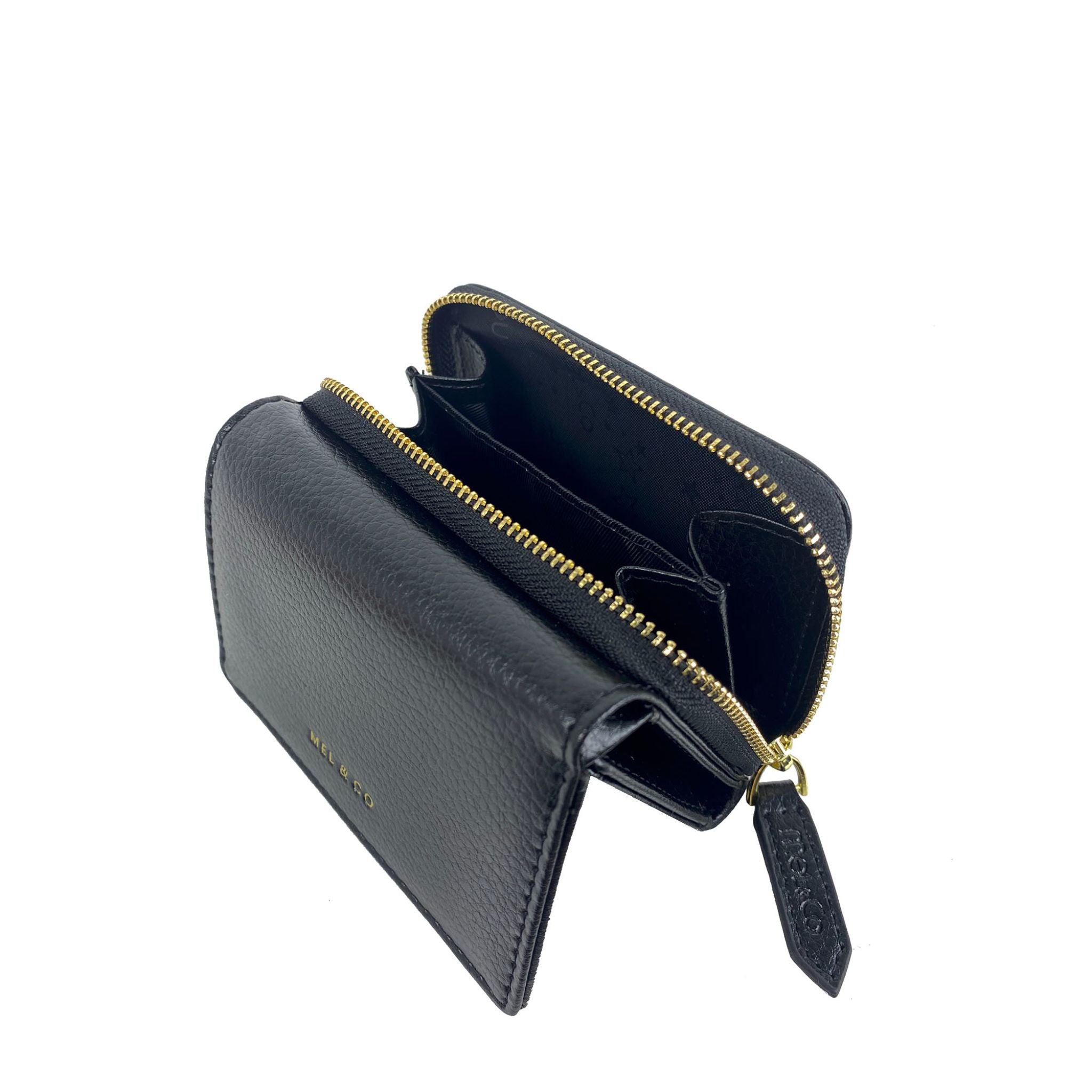 Mel&Co Pebbled Compact Tri-Fold Wallet Black