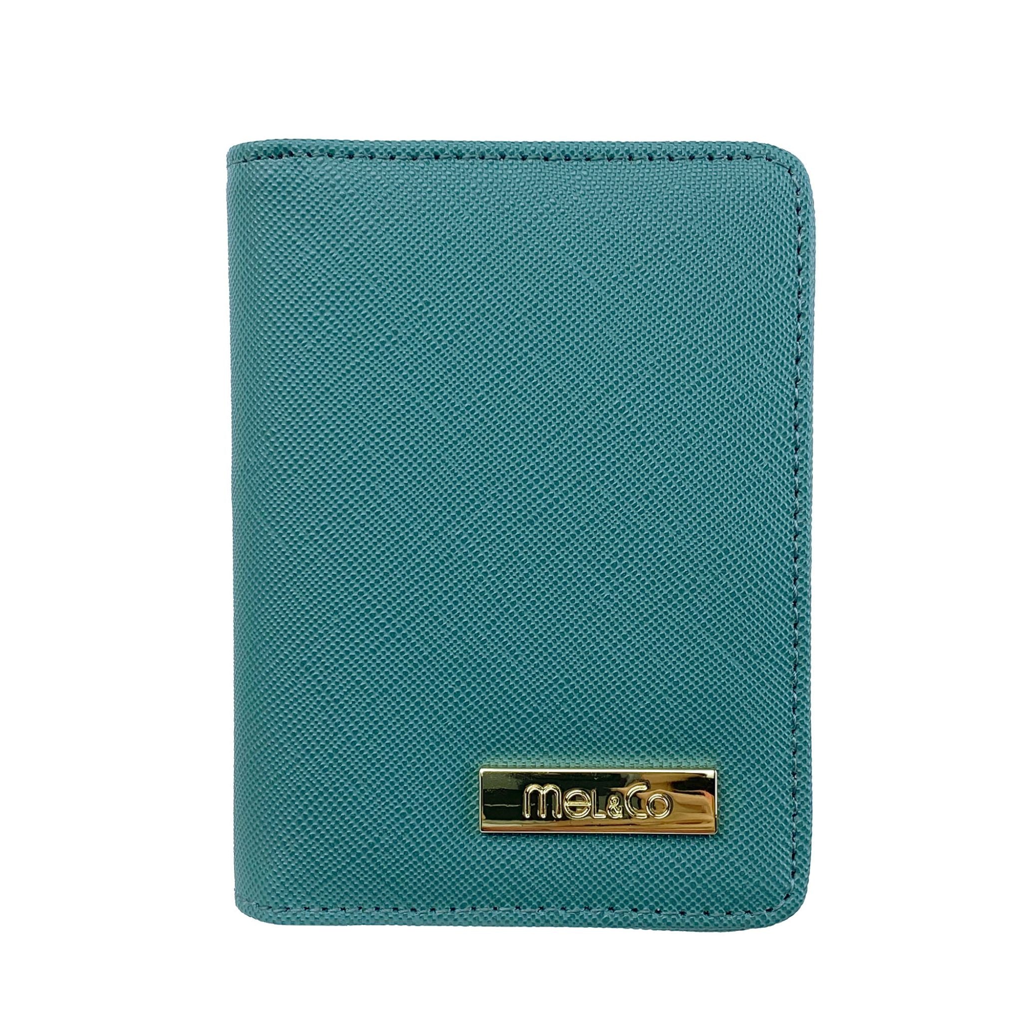 Mel&Co Saffiano Leatherette Bifold Card Holder Sea Green