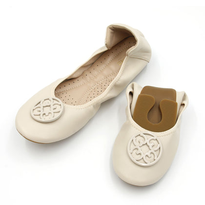 BeMe Ballerina Foldable Flat Shoes - White (MF054)