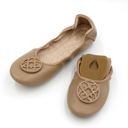 BeMe Ballerina Foldable Flat Shoes - Tan (MF054)