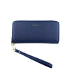 Mel&Co Saffiano-effect Double Zip-around Large Wallet With Wrist Strap - Navy