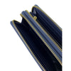 Mel&Co Saffiano-effect Double Zip-around Large Wallet With Wrist Strap - Navy