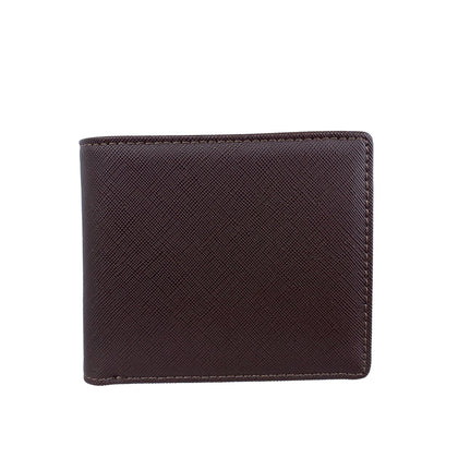 Mel&Co Saffiano Leatherette Basic Bi-Fold Wallet Brown