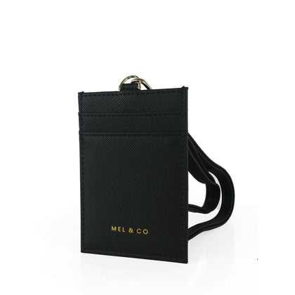 Mel&Co Saffiano-Effect Basic Landyard Card Holder - Black