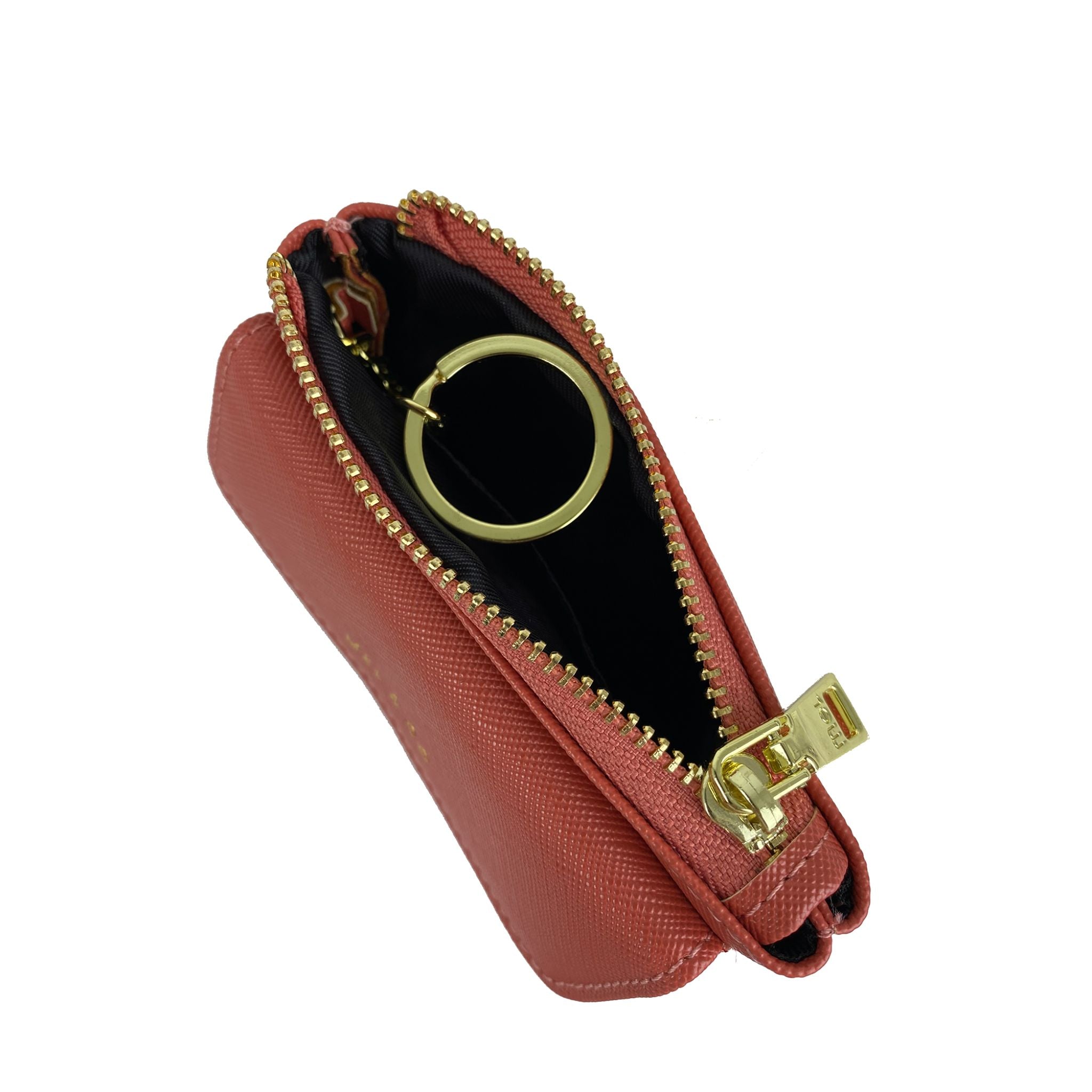 Mel&Co Saffiano-Effect Front Flap Pocket Pouch with Keyring Coral
